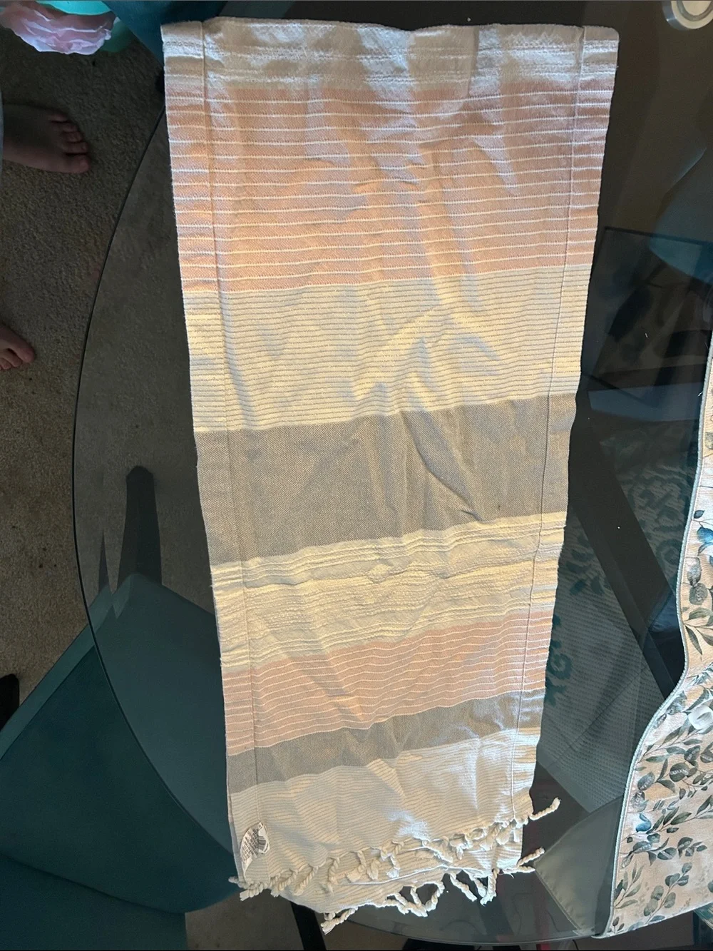 Striped Cotton table runner in Cream and Light Pink (68in)